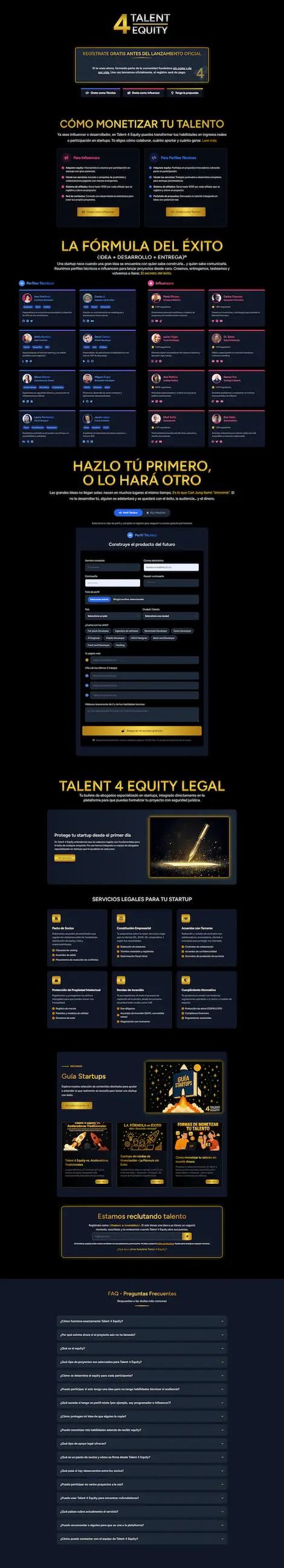 Captura de imagen de proyecto Talent 4 Equity diseñado con Laravel